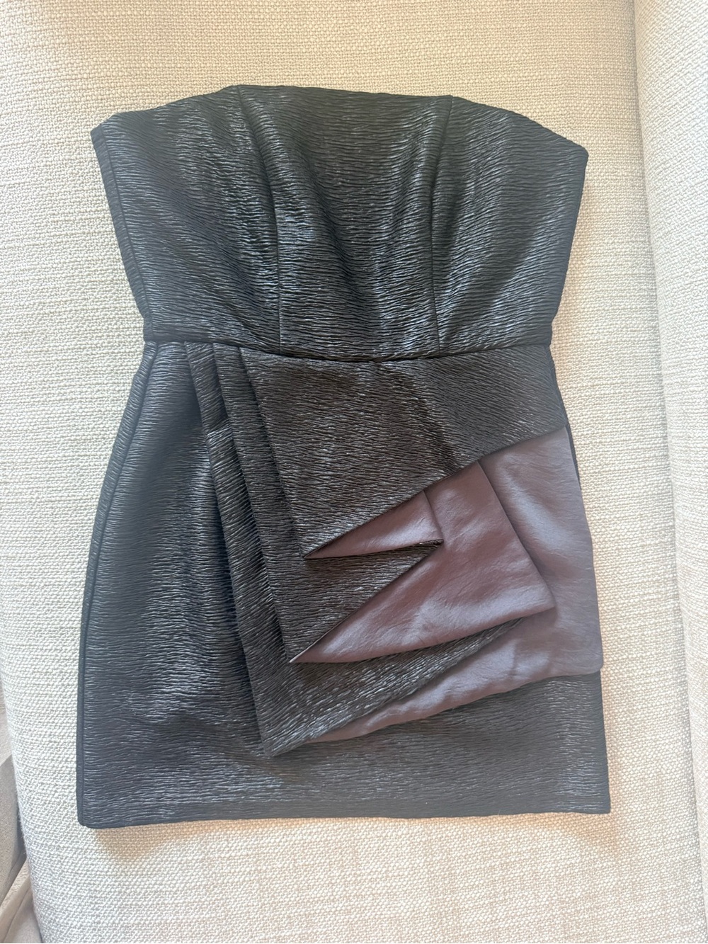 Strapless Black Cocktail Dress with Leather Accent